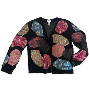 🖤 Patchwork Silk Blazer Jacket | Colorful Mixed‑Print Statement Layer 🧥 Size 0